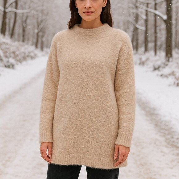 Reformation Beige Baby Alpaca Wool Blend Heavyweight Fuzzy Sweater Ginger NWOT - Picture 1 of 8